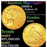 *Highlight* 1909-s Gold Indian Half Eagle $5 Choic