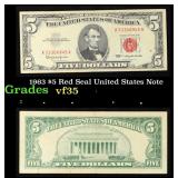1963 $5 Red Seal United States Note Grades vf++