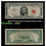 1963 $5 Red Seal United States Note Grades vf+