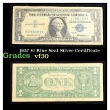 1957 $1 Blue Seal Silver Certificate Grades vf++