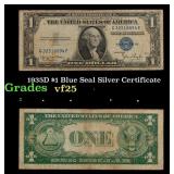 1935D $1 Blue Seal Silver Certificate Grades vf+