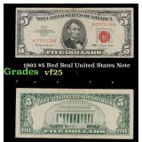 1963 $5 Red Seal United States Note Grades vf+