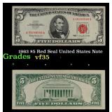 1963 $5 Red Seal United States Note Grades vf++