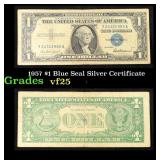 1957 $1 Blue Seal Silver Certificate Grades vf+