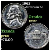 1962 Proof Jefferson Nickel 5c Grades GEM++ Proof