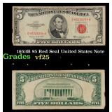 1953B $5 Red Seal United States Note Grades vf+
