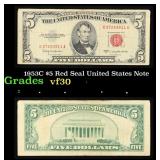 1953C $5 Red Seal United States Note Grades vf++