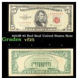 1953B $5 Red Seal United States Note Grades vf+