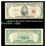 1953B $5 Red Seal United States Note Grades vf++