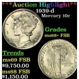 *Highlight* 1939-d Mercury Dime 10c ms68+ FSB SEGS