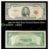 1963 $5 Red Seal United States Note Grades vf++