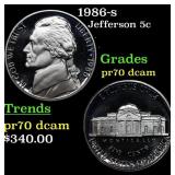 1986-s Proof Jefferson Nickel 5c pr70 dcam SEGS