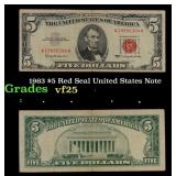 1963 $5 Red Seal United States Note Grades vf+