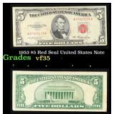1953 $5 Red Seal United States Note Grades vf++