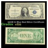 1935E $1 Blue Seal Silver Certificate Grades vf++