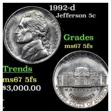 1992-d Jefferson Nickel 5c GEM++ 5fs USCG