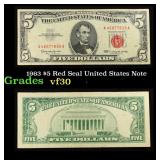 1963 $5 Red Seal United States Note Grades vf++