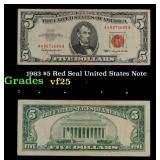 1963 $5 Red Seal United States Note Grades vf+