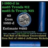 BU Shotgun Jefferson 5c roll, 1980-d 40 pcs Bank $