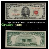 1963 $5 Red Seal United States Note Grades vf++
