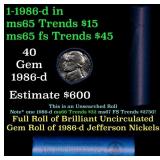 BU Shotgun Jefferson 5c roll, 1986-p 40 pcs Bank $