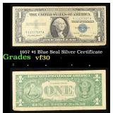 1957 $1 Blue Seal Silver Certificate Grades vf++