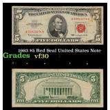 1963 $5 Red Seal United States Note Grades vf++