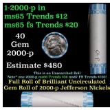 BU Shotgun Jefferson 5c roll, 2000-p 40 pcs Bank $