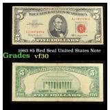 1963 $5 Red Seal United States Note Grades vf++
