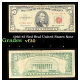1963 $5 Red Seal United States Note Grades vf++