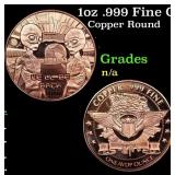 1oz .999 Fine Copper Bullion Round - We