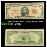 1963 $5 Red Seal United States Note Grades vf+