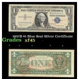 1957B $1 Blue Seal Silver Certificate Grades xf+