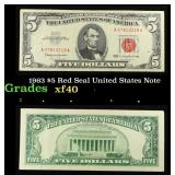 1963 $5 Red Seal United States Note Grades xf