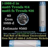 BU Shotgun Jefferson 5c roll, 1988-d 40 pcs Bank $