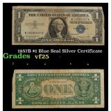 1957B $1 Blue Seal Silver Certificate Grades vf+