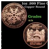 1oz .999 Fine Copper Bullion Round - Merry Christm