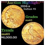 *Highlight* 1916-s Gold Indian Half Eagle $5 Selec