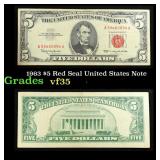 1963 $5 Red Seal United States Note Grades vf++