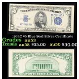 1934C $5 Blue Seal Silver Certificate Grades Selec