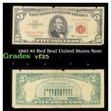 1963 $5 Red Seal United States Note Grades vf+