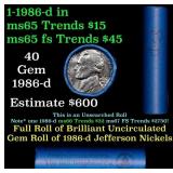 BU Shotgun Jefferson 5c roll, 1986-d 40 pcs Bank $