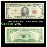 1963 $5 Red Seal United States Note Grades vf++