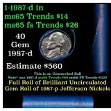 BU Shotgun Jefferson 5c roll, 1987-d 40 pcs Bank $