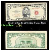 1953 $5 Red Seal United States Note Grades vf++