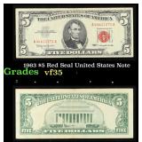 1963 $5 Red Seal United States Note Grades vf++