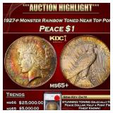1927-p Peace Dollar Monster Rainbow Toned Near Top