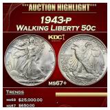 1943-p Walking Liberty Half Dollar 50c ms67+ SEGS