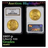 NGC 1907-p Gold Liberty Double Eagle $20 ms62 NGC