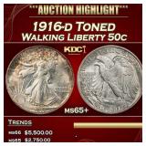 1916-d Walking Liberty Half Dollar Toned 50c ms65+